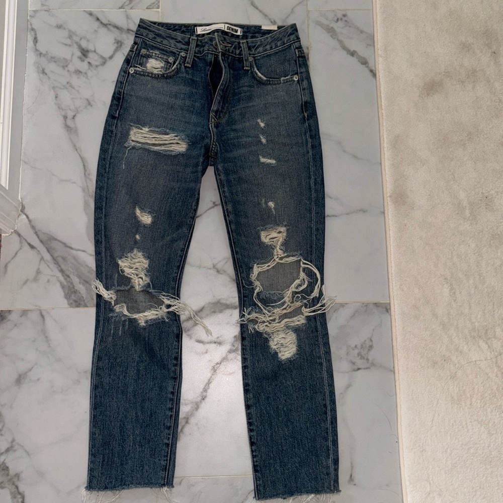 New Lovers + Friends Logan Ainsley denim jeans high rise tapered leg size 24 - Picture 5 of 13